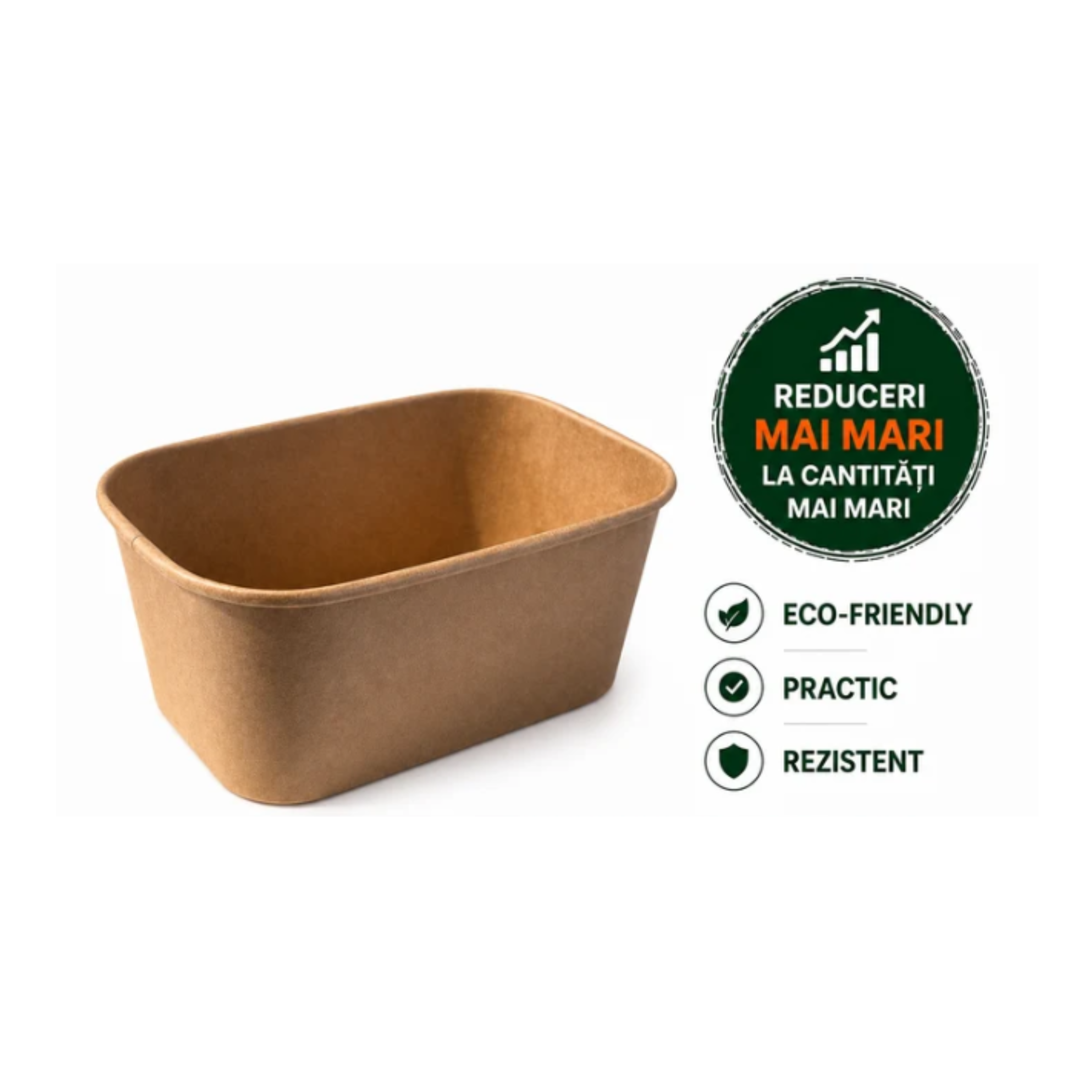 Boluri carton rectangulare kraft catering 168 x 122 x 77 mm, 1000 ml, 50 buc/set